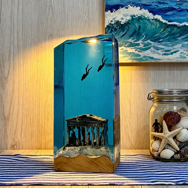 Diver Ocean Resin Lamp Handmade Nautical Night Light for Home Decor