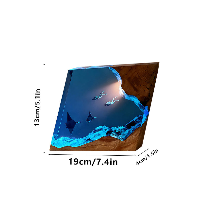 Handmade Resin Lamp with Manta Ray & Diver Night Light for Home Decor