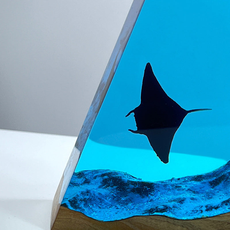 Handmade Resin Lamp with Manta Ray & Diver Night Light for Home Decor