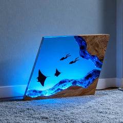Handmade Resin Lamp with Manta Ray & Diver Night Light for Home Decor