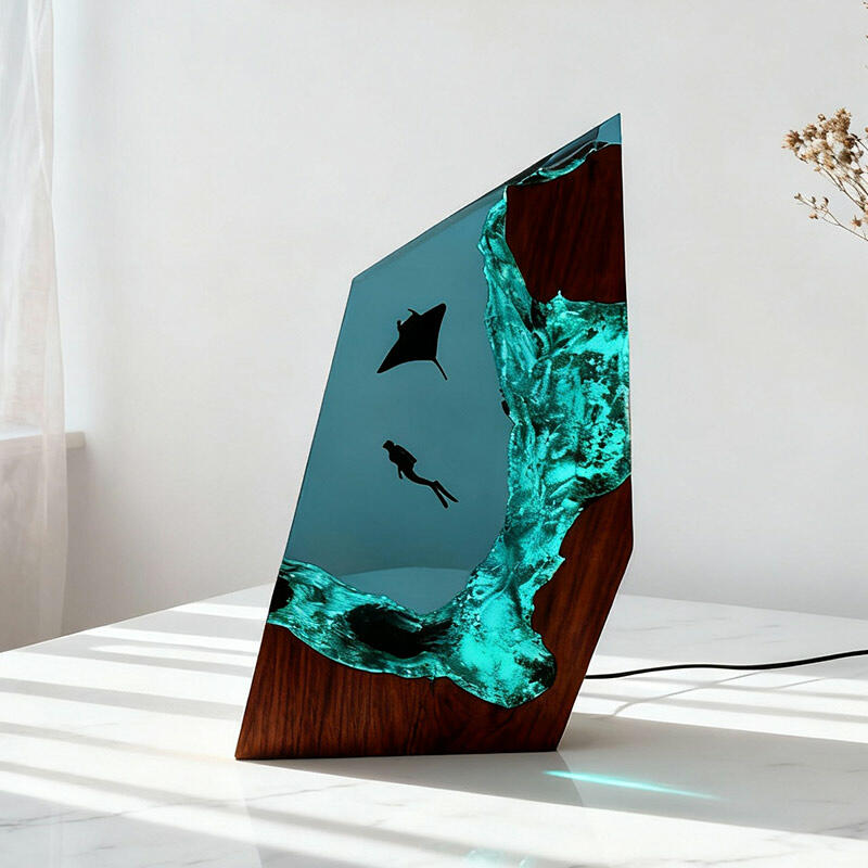 Manta Ray Resin Lamp Ocean Night Light Handmade for Living Room
