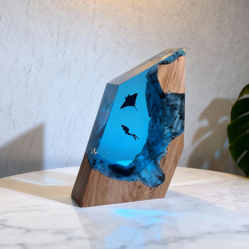Manta Ray Resin Lamp Ocean Night Light Handmade for Living Room