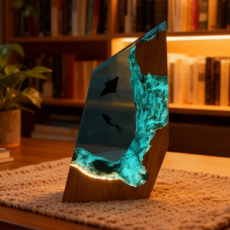 Manta Ray Resin Lamp Ocean Night Light Handmade for Living Room