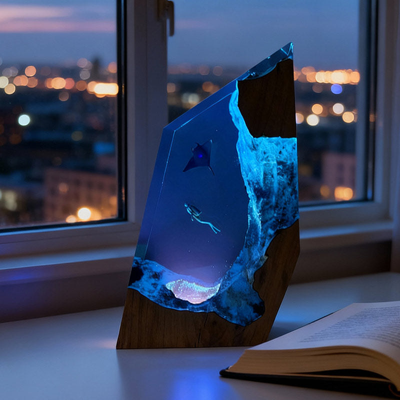 Manta Ray Resin Lamp Ocean Night Light Handmade for Living Room