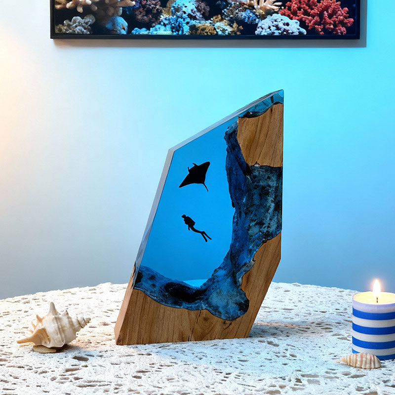 Manta Ray Resin Lamp Ocean Night Light Handmade for Living Room