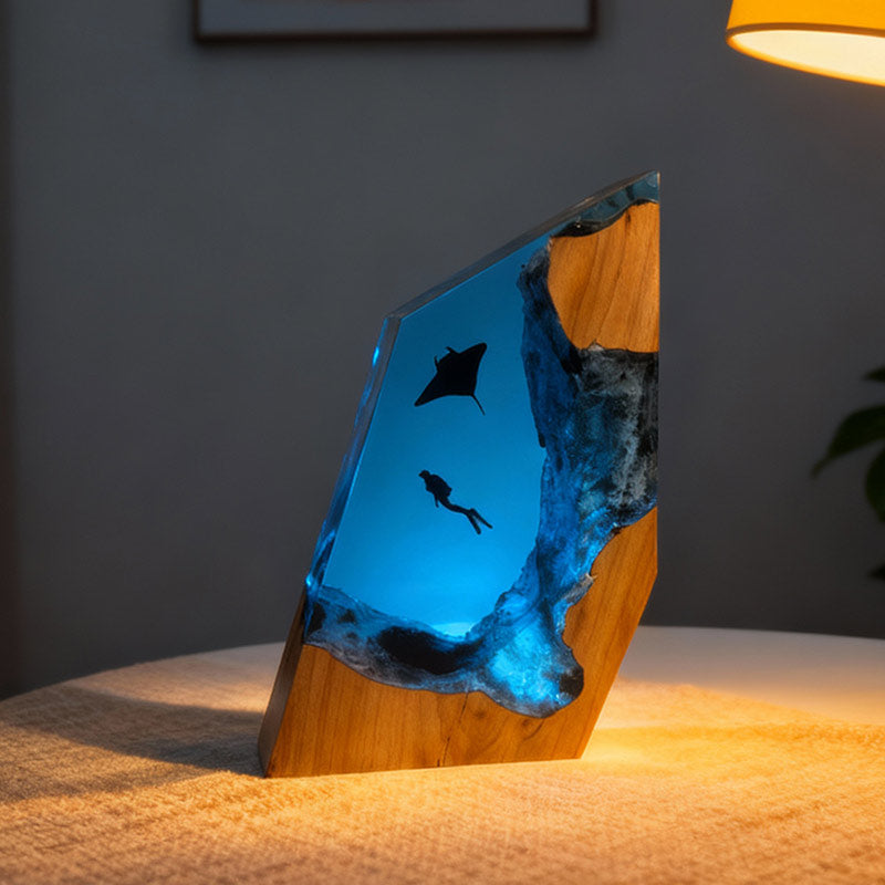 Manta Ray Resin Lamp Ocean Night Light Handmade for Living Room