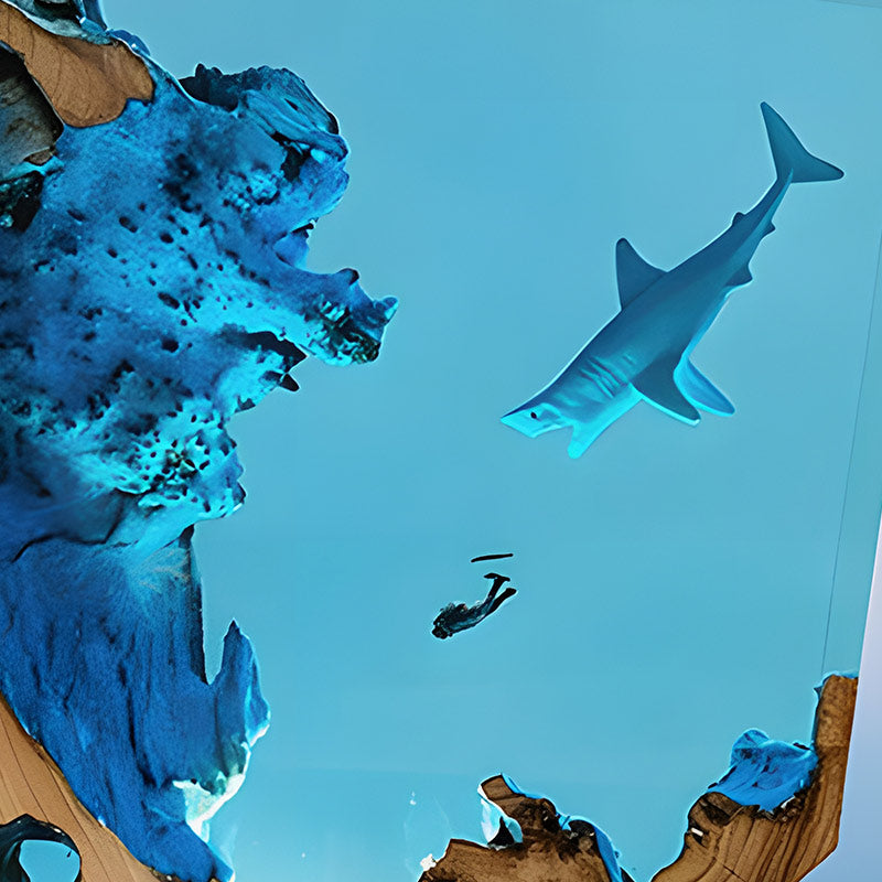 Shark & Diver Resin Night Light Handmade Lamp for Bedroom Ambiance