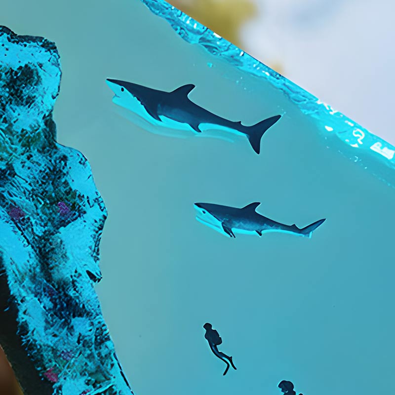 Shark & Diver Ocean Resin Lamp Handmade Underwater Night Light for Kids' Room