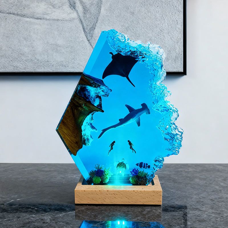 Manta & Hammerhead Shark Resin Lamp Ocean Explorer Night Light for Bedroom