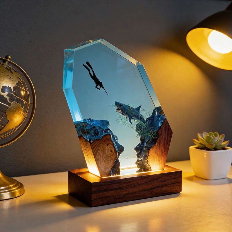 Shark Design Resin Lamp Handcrafted Night Light for Living Room