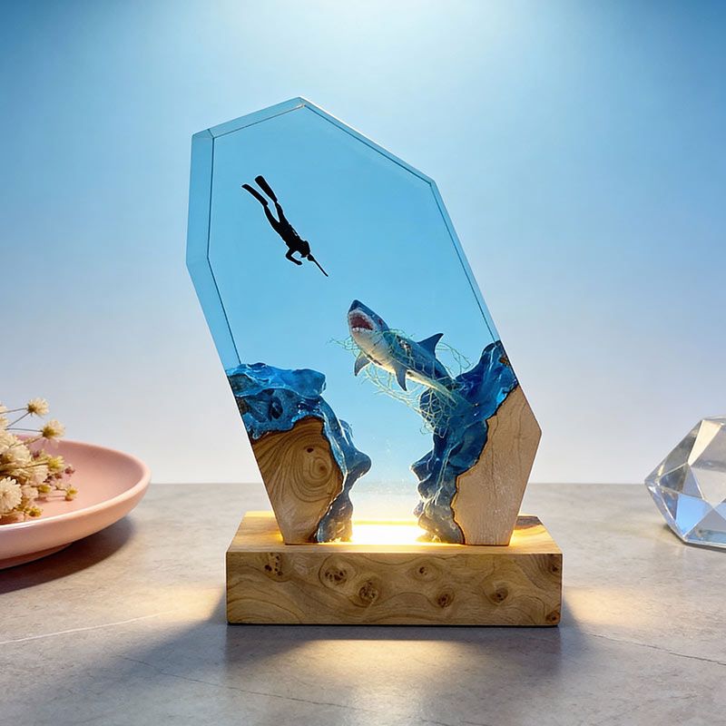 Shark Design Resin Lamp Handcrafted Night Light for Living Room
