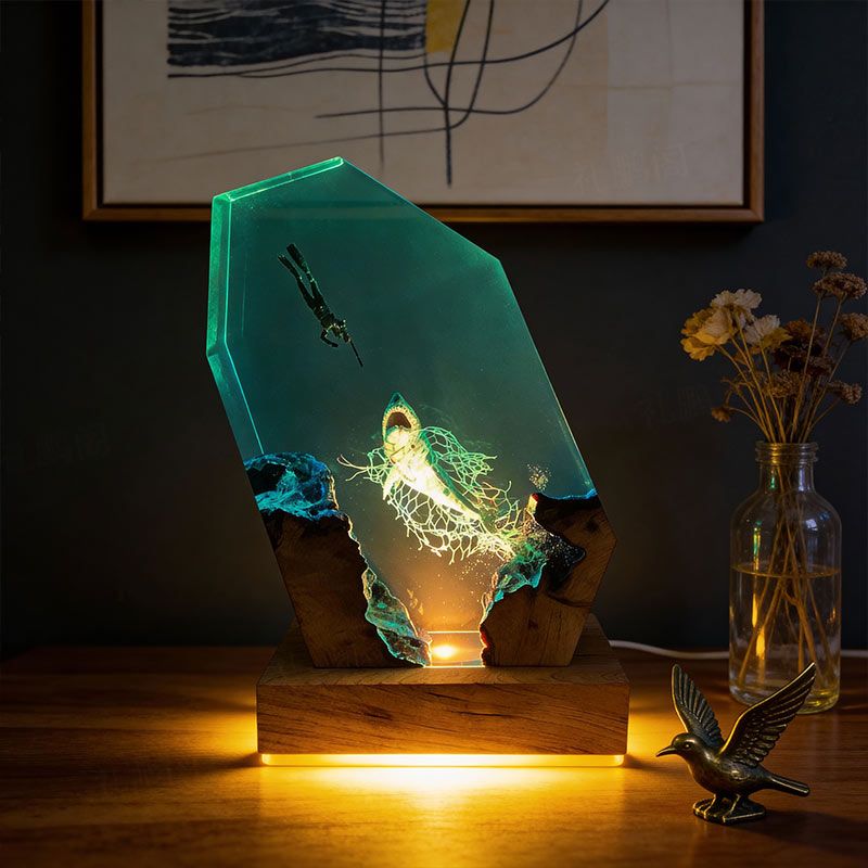 Shark Design Resin Lamp Handcrafted Night Light for Living Room