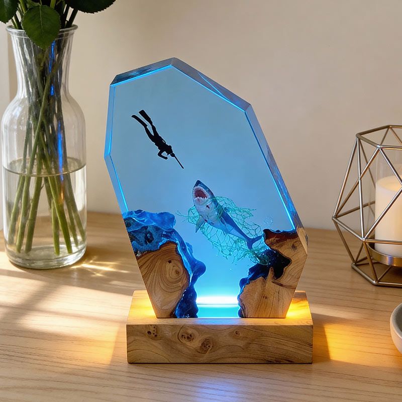 Shark Design Resin Lamp Handcrafted Night Light for Living Room