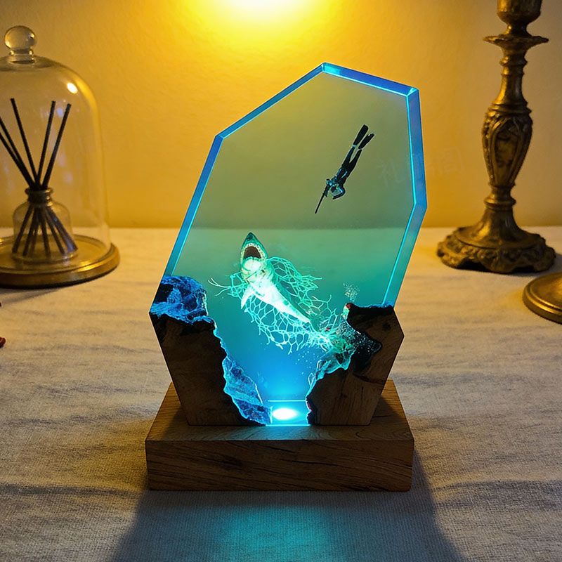 Shark Design Resin Lamp Handcrafted Night Light for Living Room