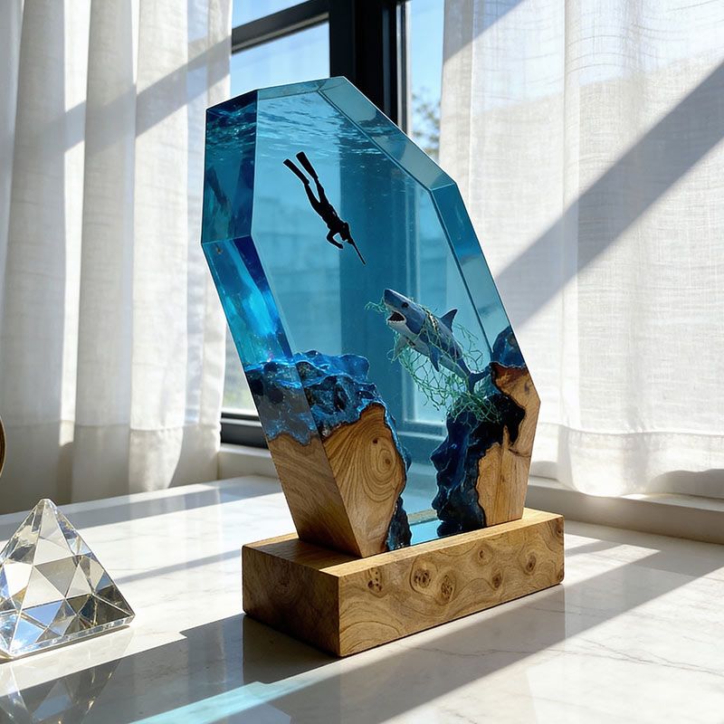 Shark Design Resin Lamp Handcrafted Night Light for Living Room