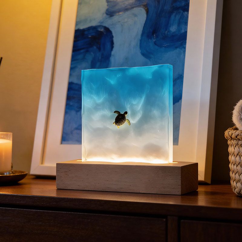 Artisan Ocean Resin Lamp Night Light with Marine Life for Home Decor