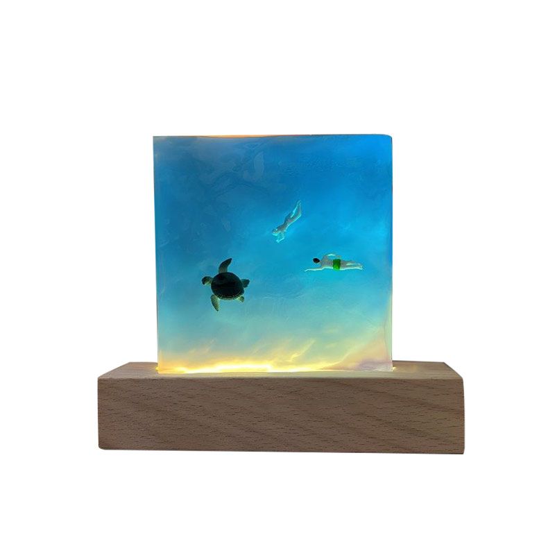 Romantic Blue Sea Love Resin Lamp | Couple with Marine Creatures Night Light Valentine's Gift
