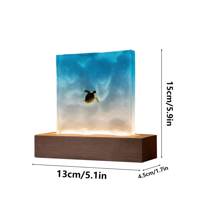Artisan Ocean Resin Lamp Night Light with Marine Life for Home Decor
