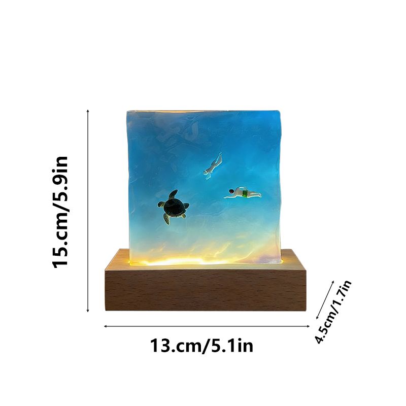 Romantic Blue Sea Love Resin Lamp | Couple with Marine Creatures Night Light Valentine's Gift