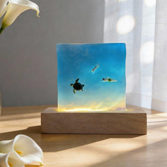 Romantic Blue Sea Love Resin Lamp | Couple with Marine Creatures Night Light Valentine's Gift
