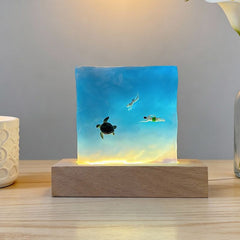Romantic Blue Sea Love Resin Lamp | Couple with Marine Creatures Night Light Valentine's Gift