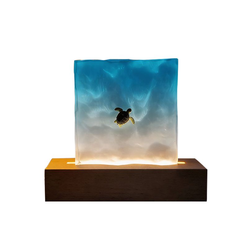 Artisan Ocean Resin Lamp Night Light with Marine Life for Home Decor