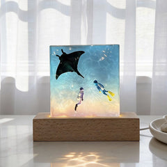 Oceanic Romance Resin Lamp - Manta Ray & Diver Night Light