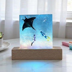 Oceanic Romance Resin Lamp - Manta Ray & Diver Night Light