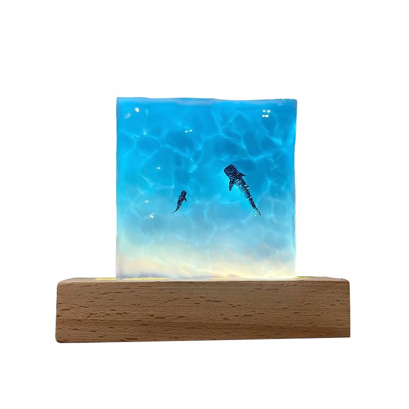 Handcrafted Ocean Blue Resin Lamp | Manta Ray, Jellyfish & Whale Shark Decor