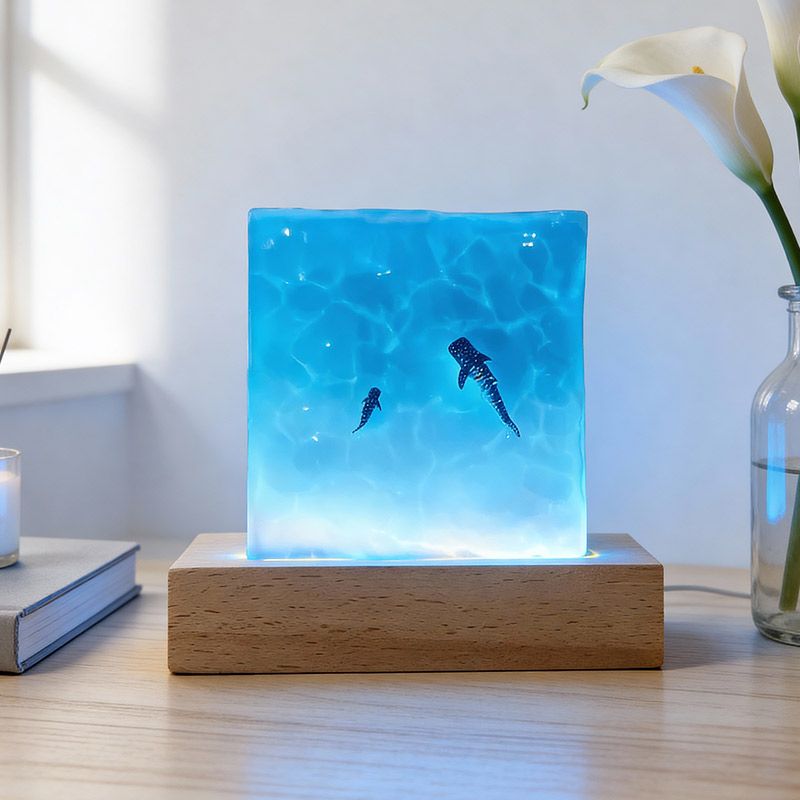 Handcrafted Ocean Blue Resin Lamp | Manta Ray, Jellyfish & Whale Shark Decor