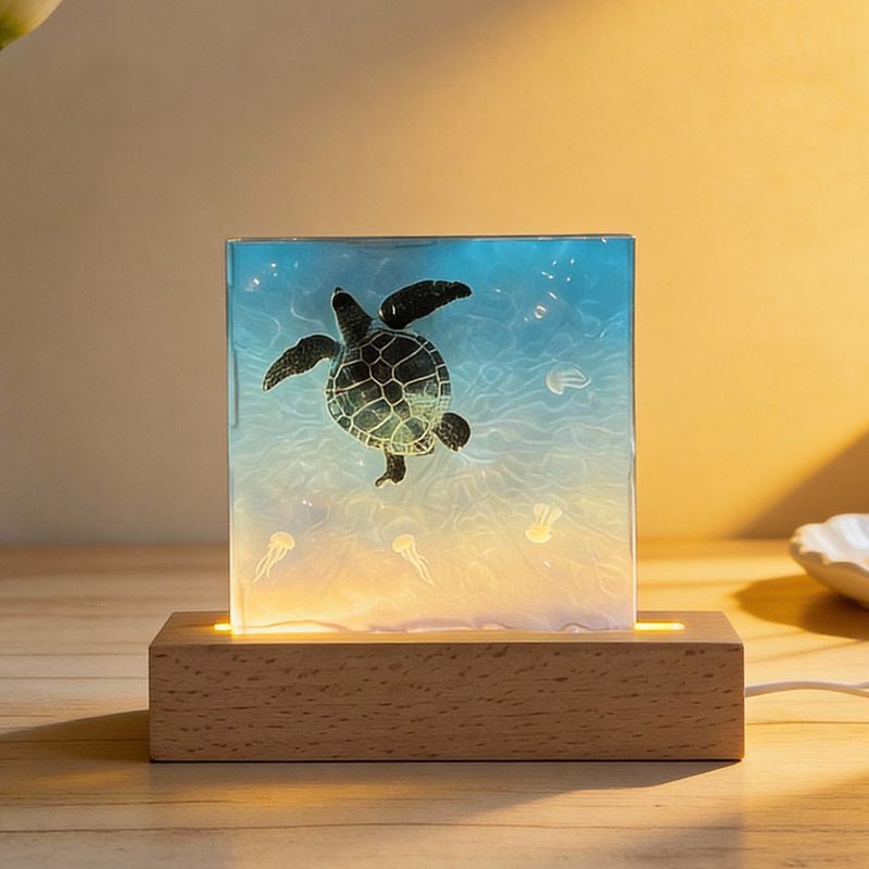 Handcrafted Ocean Blue Resin Lamp | Manta Ray, Jellyfish & Whale Shark Decor