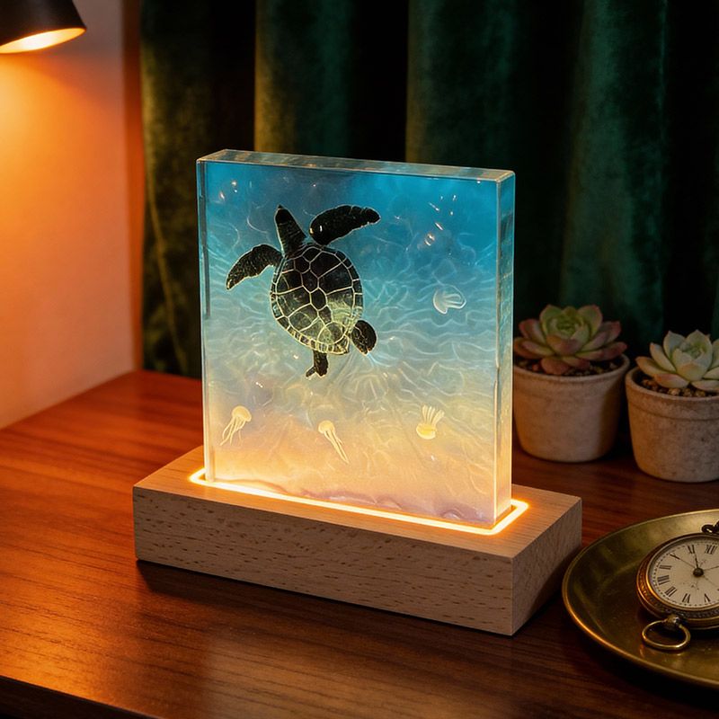 Handcrafted Ocean Blue Resin Lamp | Manta Ray, Jellyfish & Whale Shark Decor