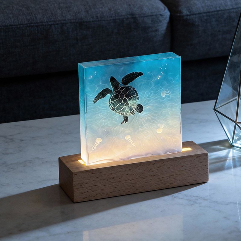 Handcrafted Ocean Blue Resin Lamp | Manta Ray, Jellyfish & Whale Shark Decor