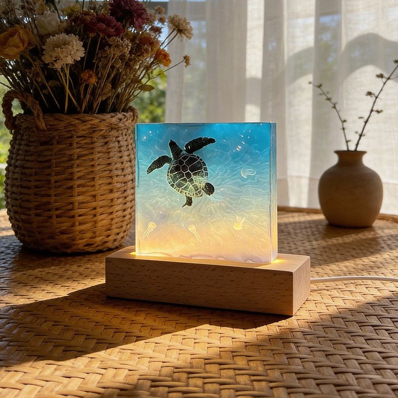 Handcrafted Ocean Blue Resin Lamp | Manta Ray, Jellyfish & Whale Shark Decor