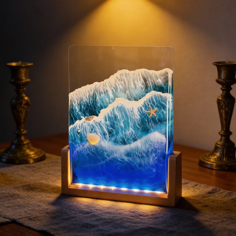 Starfish & Seashells Resin Lamp Artisan Night Light for Home Decor