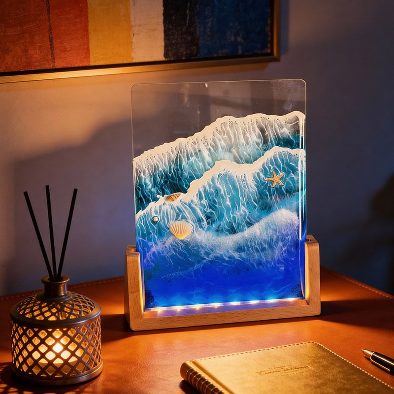 Starfish & Seashells Resin Lamp Artisan Night Light for Home Decor