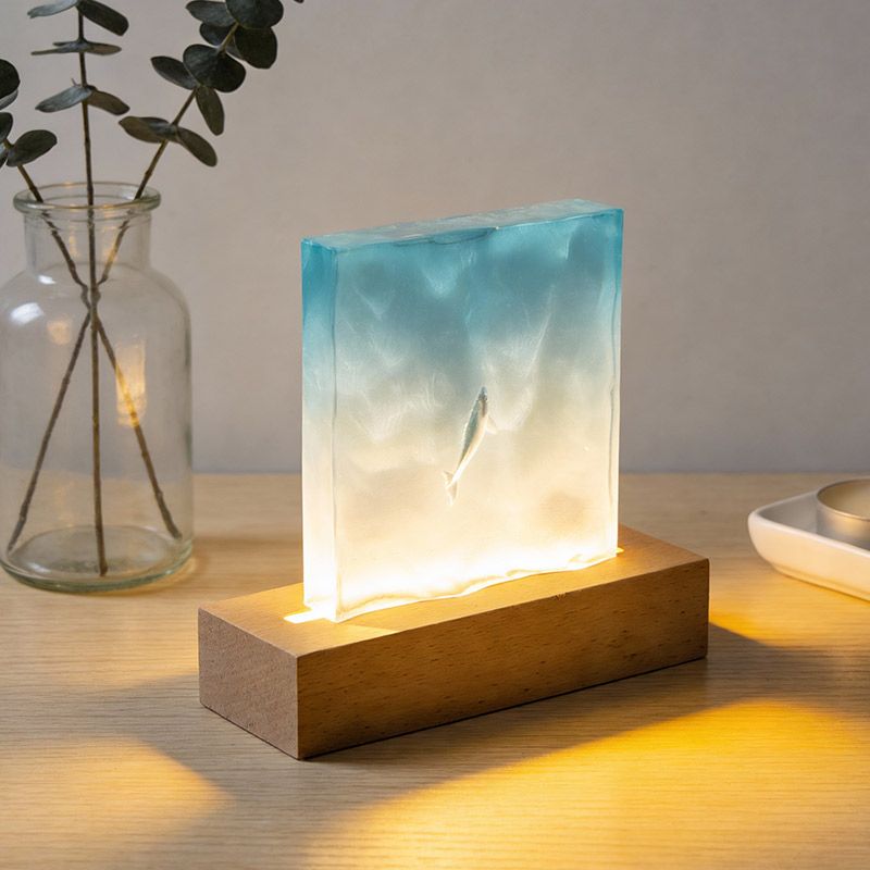 Artisan Ocean Resin Lamp Night Light with Marine Life for Home Decor