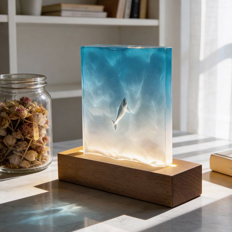 Artisan Ocean Resin Lamp Night Light with Marine Life for Home Decor