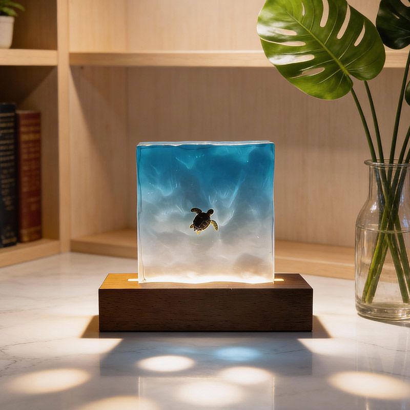 Artisan Ocean Resin Lamp Night Light with Marine Life for Home Decor