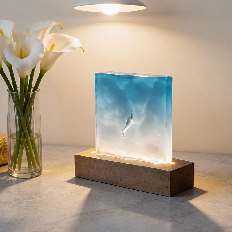 Artisan Ocean Resin Lamp Night Light with Marine Life for Home Decor