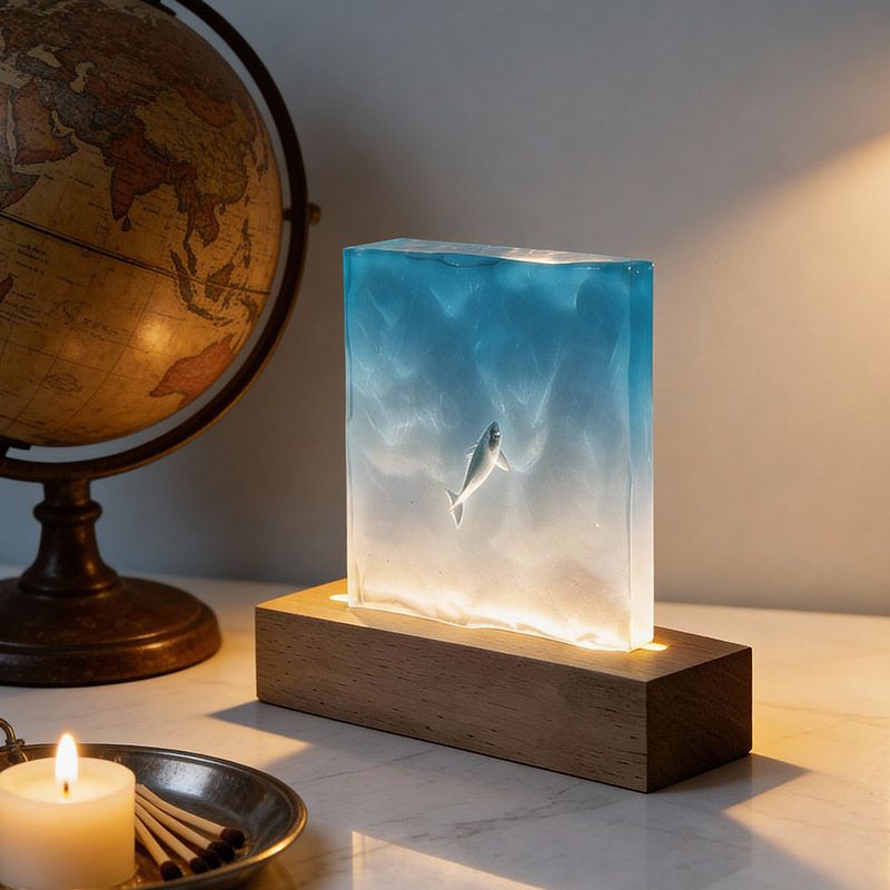 Artisan Ocean Resin Lamp Night Light with Marine Life for Home Decor