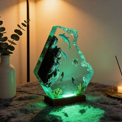 Couple Hammerhead Shark Resin Lamp Artisan Epoxy Wood Night Light Decor