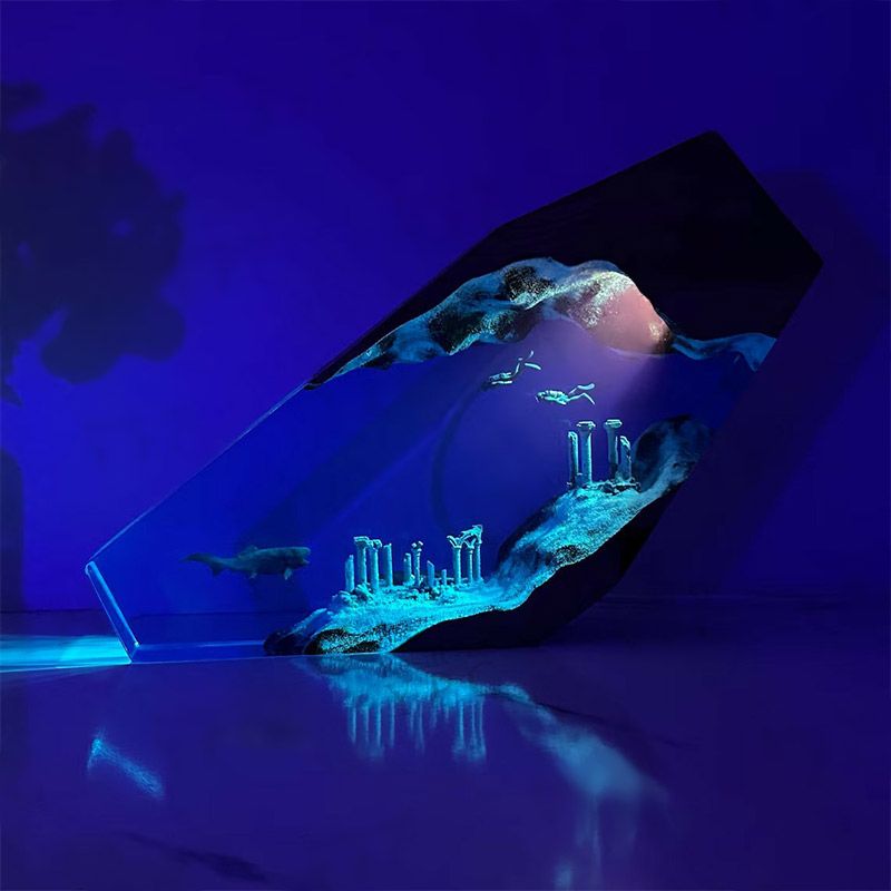 Ocean Divers Resin Wood Lamp Handmade Night Light for Holiday Decor