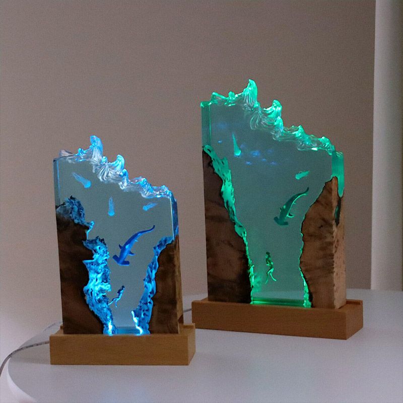 Hammerhead Shark & Diver Resin Art Lamp Captivating Irregular Design for Bedroom