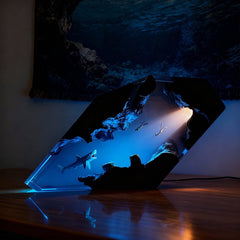 Great White Shark Resin Lamp Couple Diver Maritime Art for Living Room