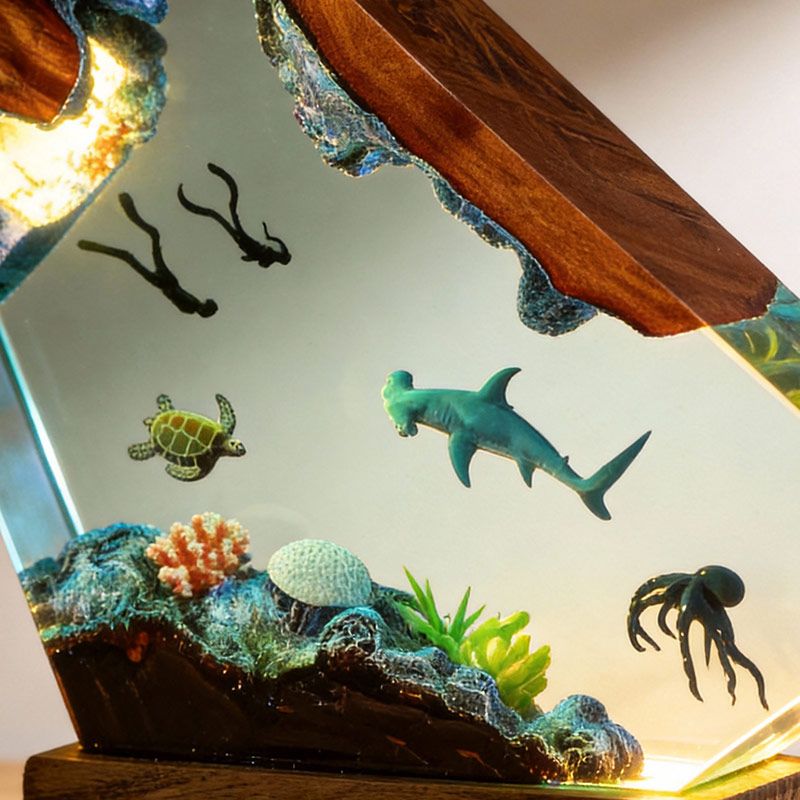 Hammerhead Shark Resin Lamp Oceanic Epoxy Night Light for Bedroom Decor