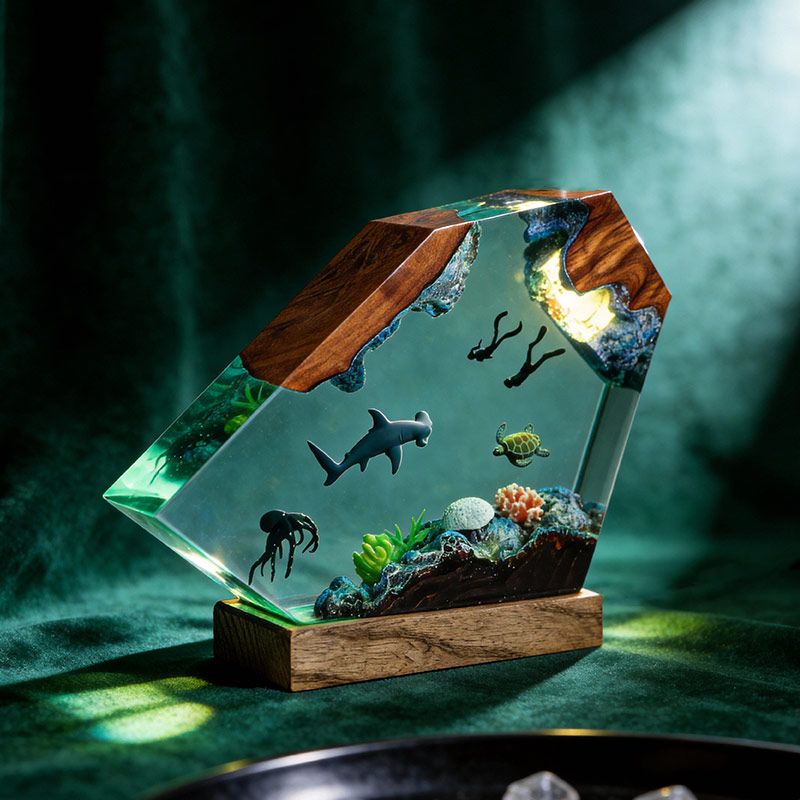 Hammerhead Shark Resin Lamp Oceanic Epoxy Night Light for Bedroom Decor