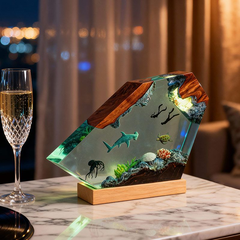 Hammerhead Shark Resin Lamp Oceanic Epoxy Night Light for Bedroom Decor