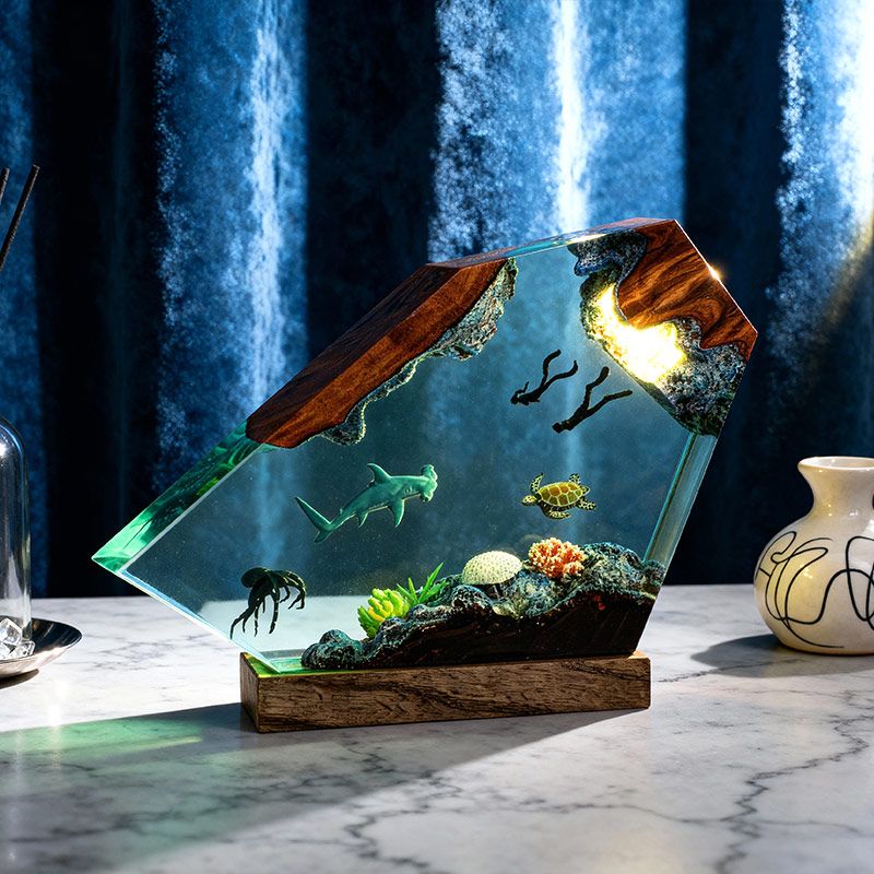 Hammerhead Shark Resin Lamp Oceanic Epoxy Night Light for Bedroom Decor