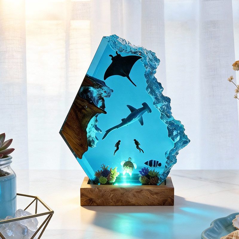 Manta & Hammerhead Shark Resin Lamp Ocean Explorer Night Light for Bedroom